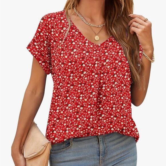 Red Floral Blouse - Picture 1 of 4